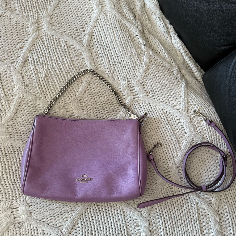 Coach Purple Lilac Leather Shoulder Bag with Chain Strap - Picture 13 of 16